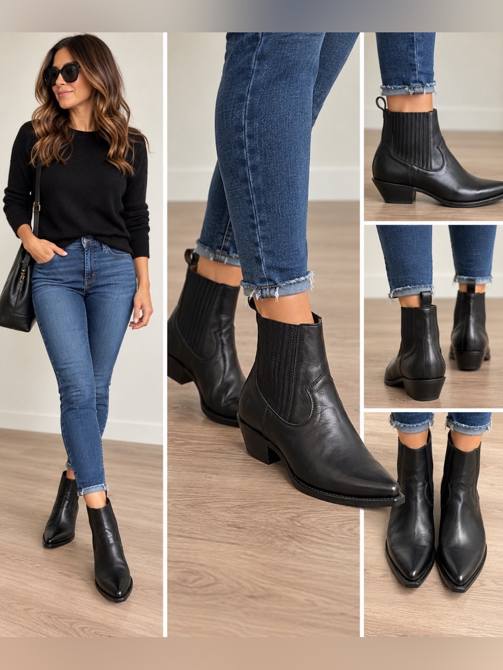 Frye Sacha Chelsea Boots Black Leather Size 8.5
